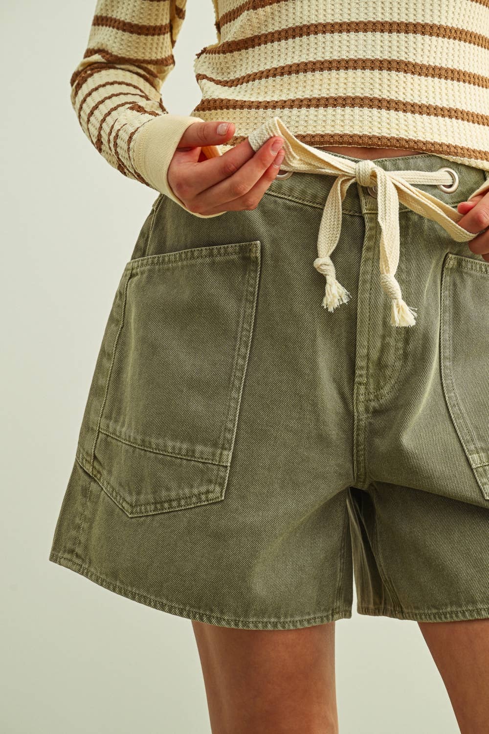 Olive Tie Belt Shorts