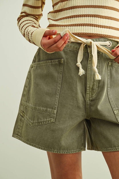 Olive Tie Belt Shorts