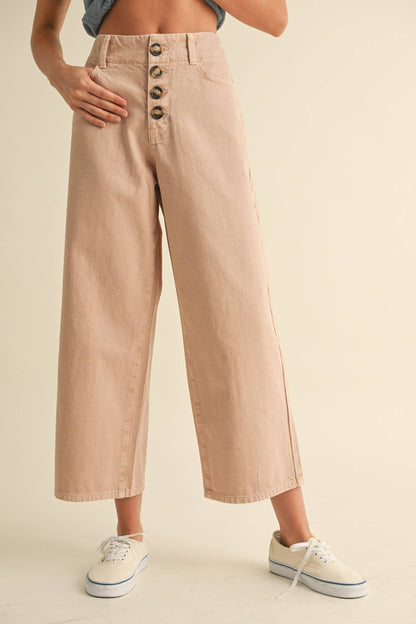 Button Front Detail Cotton Pants