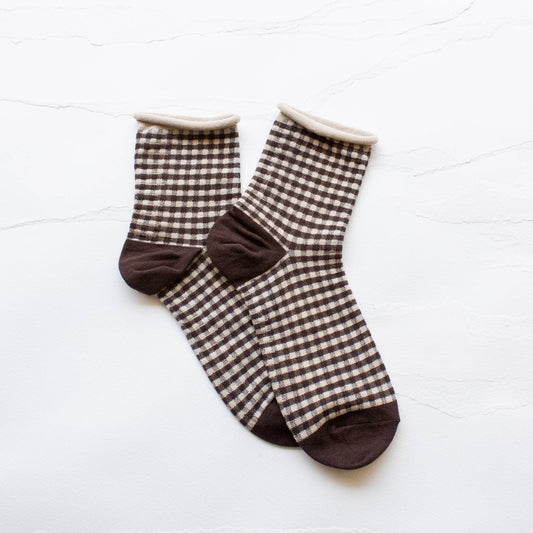 Picnic Mid Crew Socks: Set of Two Pairs: Brown & Cranberry