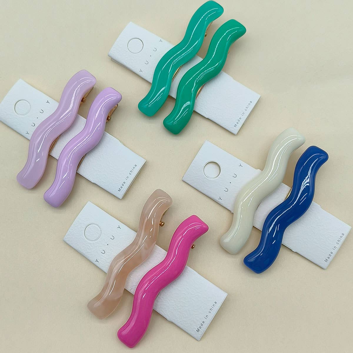 Candy Color Acrylic Wave Hair Clip Set