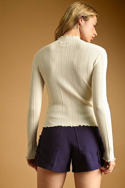 Ruffled Mock Neck Knit Top
