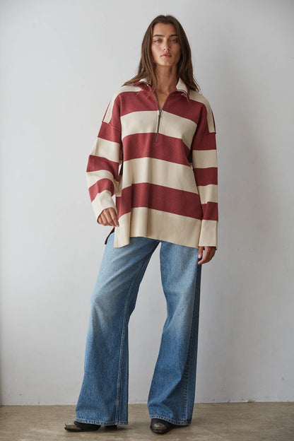 Striped Turtleneck Half Zip