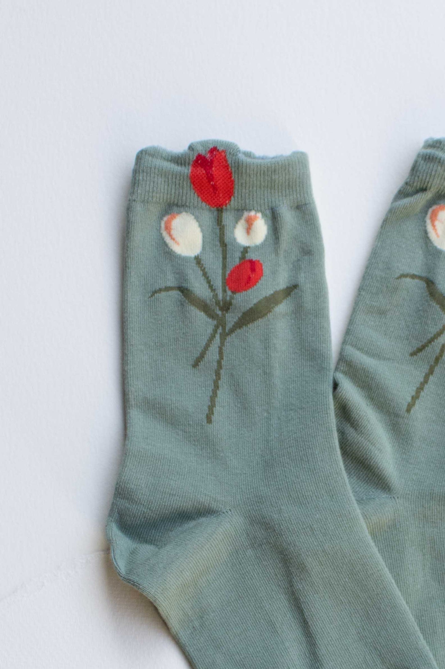 Tulip Mid Crew Socks: Set of 2: Sage & Ivory