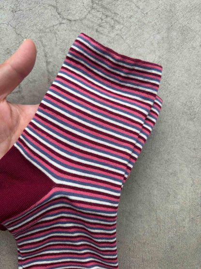 Checkerboard + Micro Stripe Sock Set: Wine + Beige