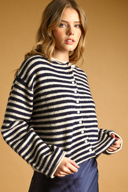 Striped Rolled Hem Cardigan