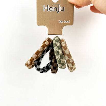 5PCS Seamless Checkerboard Towel Hair Tie Set