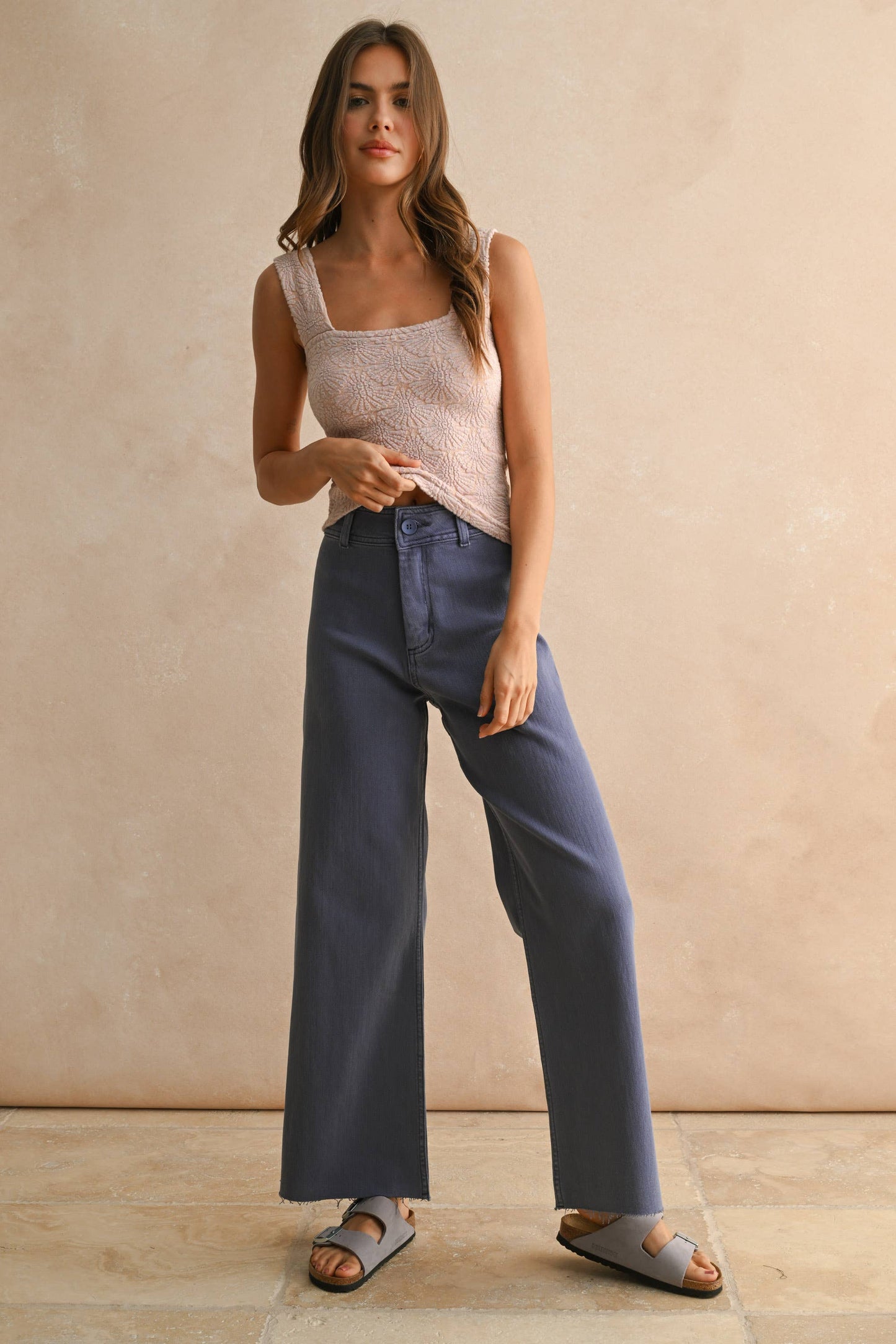 Wide Leg Dusty Blue Denim Pants