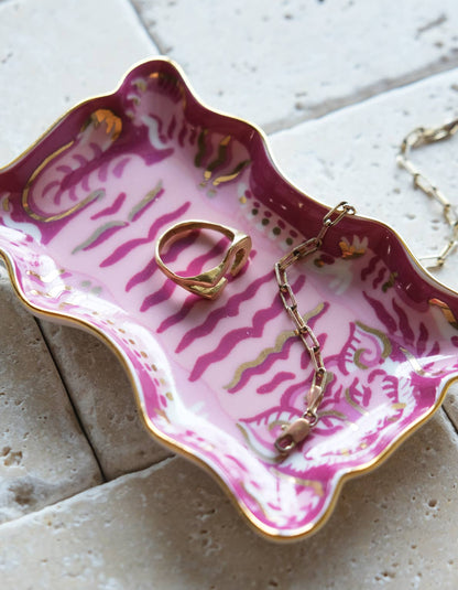 Pink Tiger Porcelain Trinket Dish