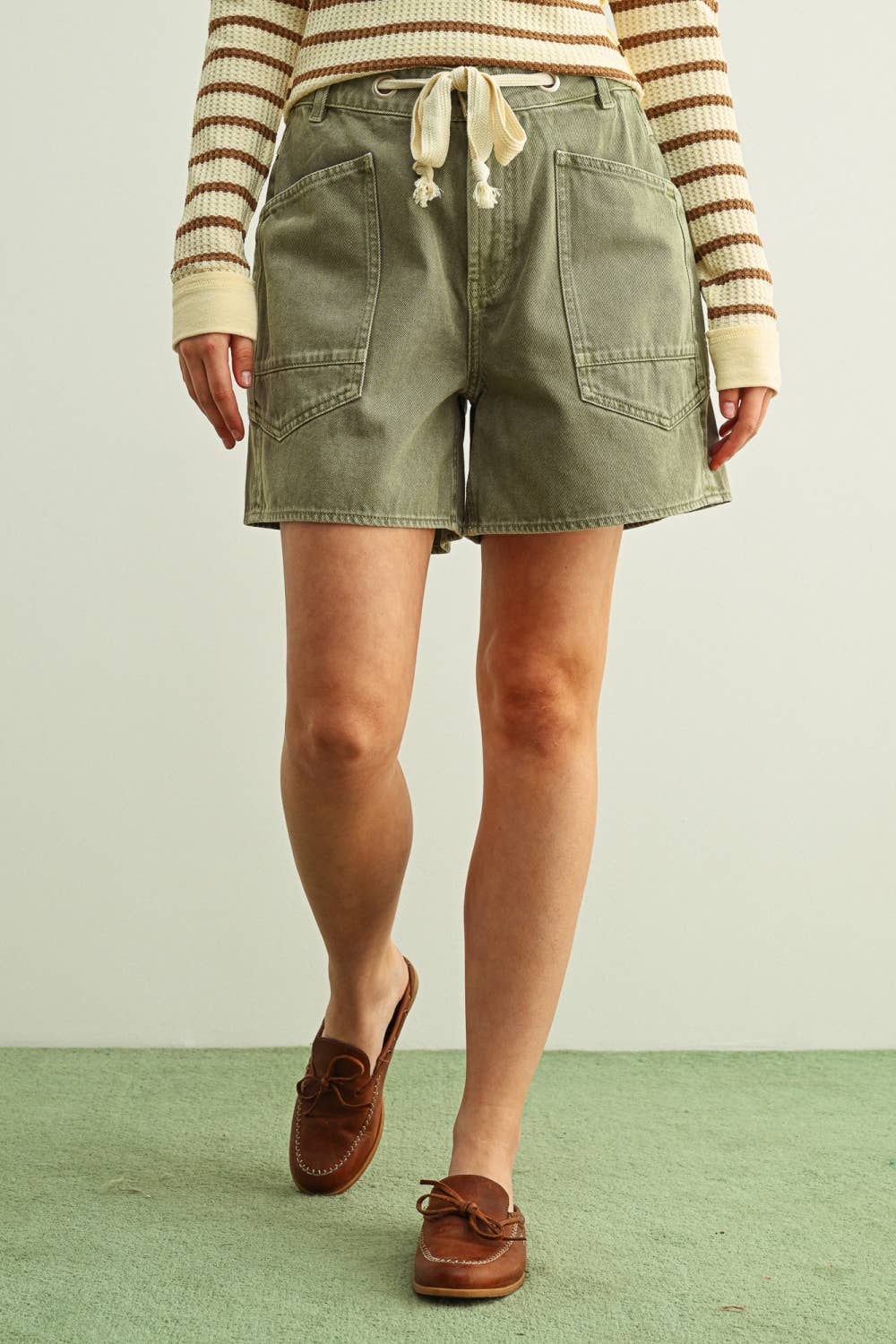 Olive Tie Belt Shorts