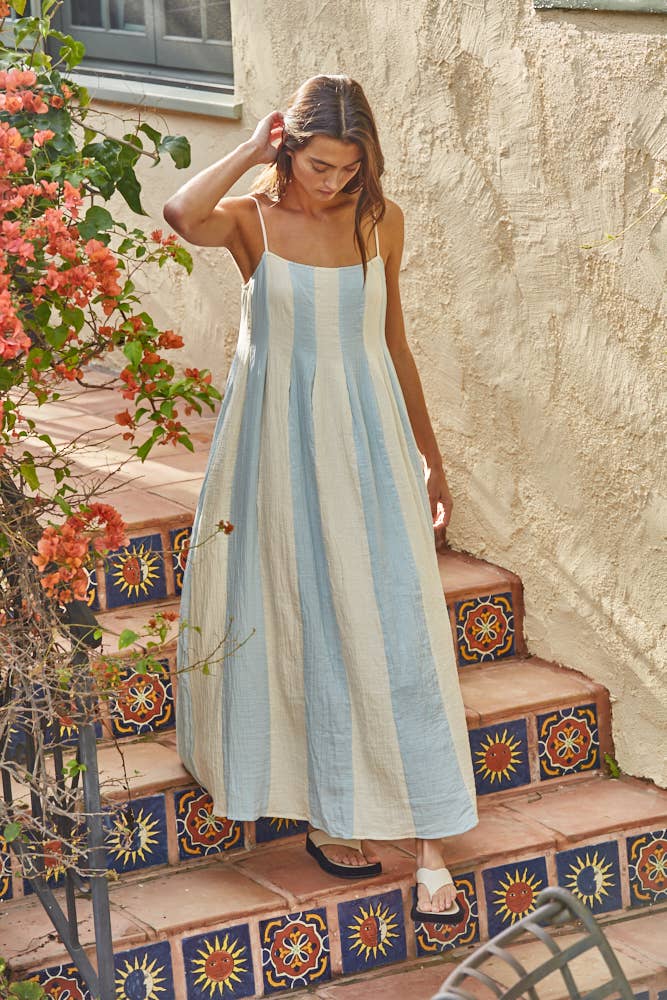Cotton Gauze, 2 Tone Pintuck Midi Dress