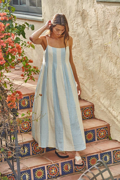 Cotton Gauze, 2 Tone Pintuck Midi Dress