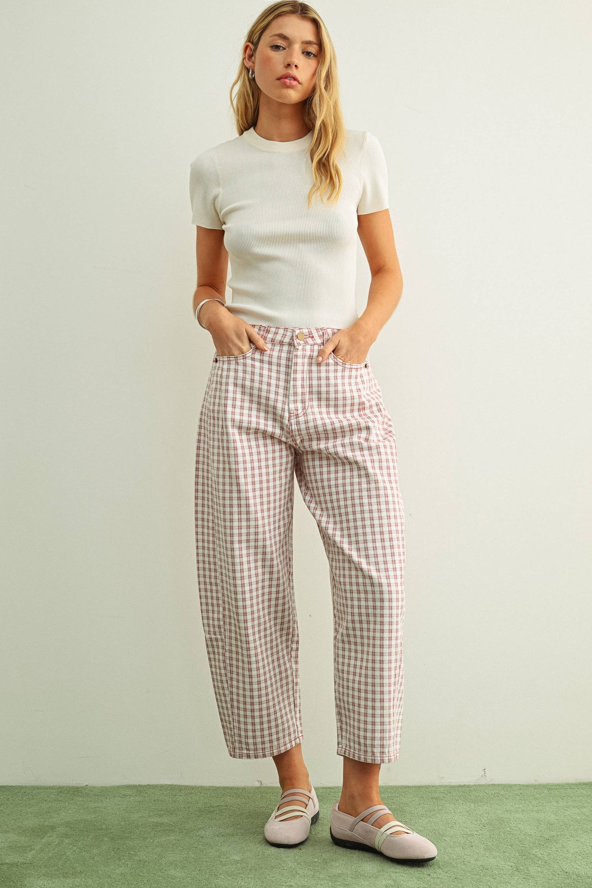 Plaid Barrel Pants