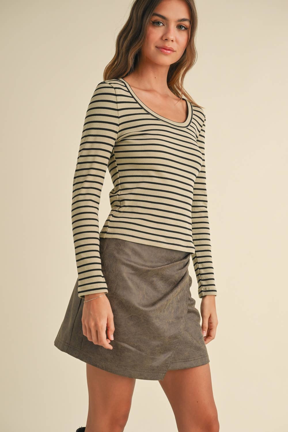 Olive Striped Long Sleeve Top