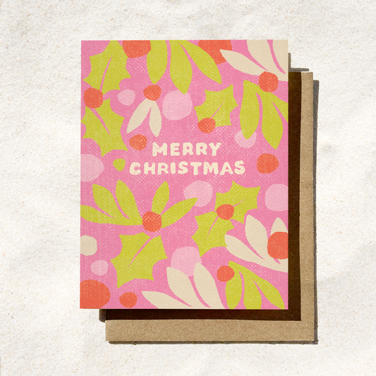 Pink Mistletoe Christmas Card