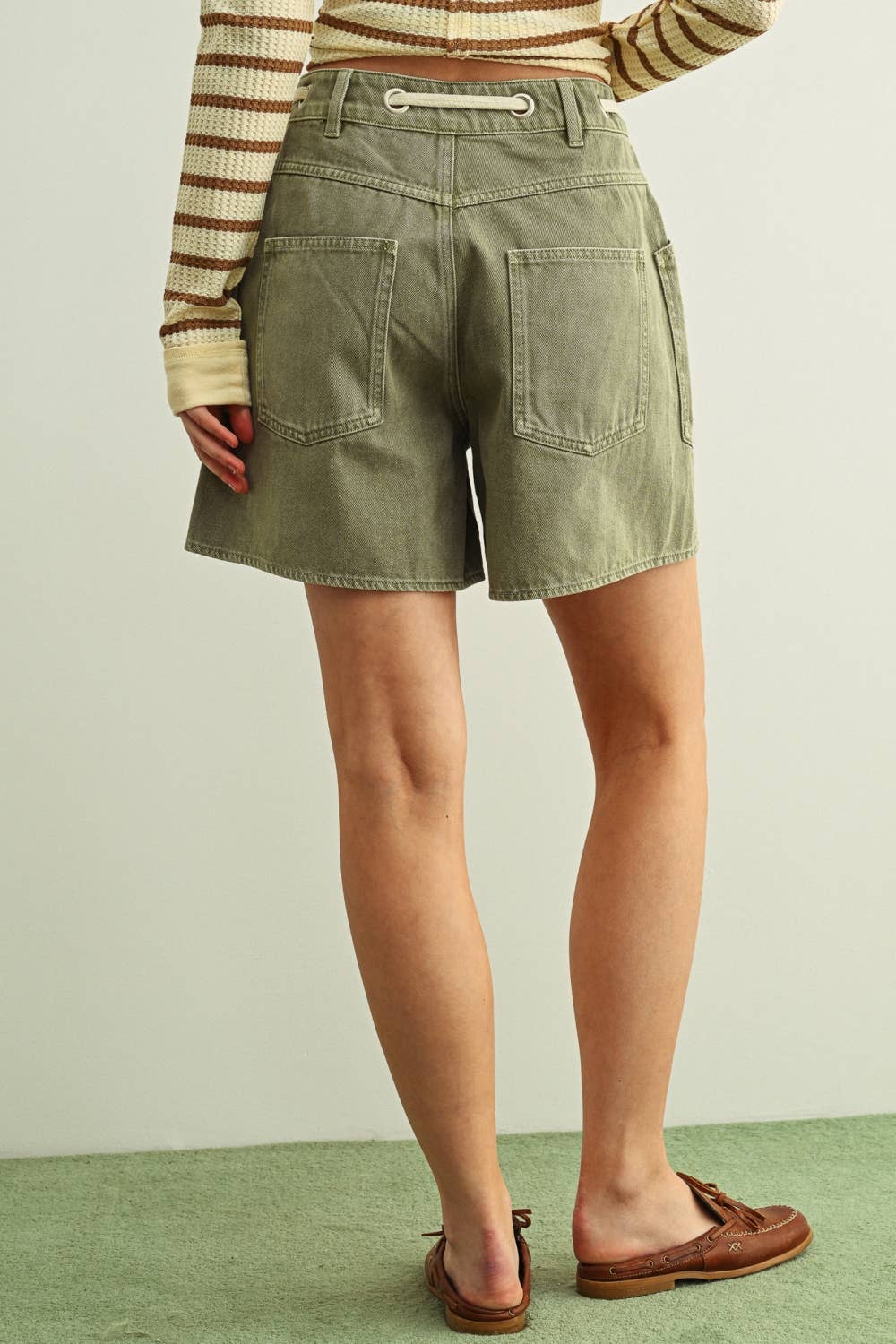 Olive Tie Belt Shorts
