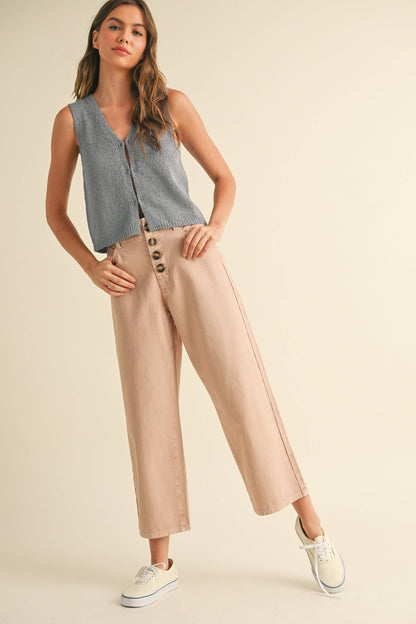 Button Front Detail Cotton Pants