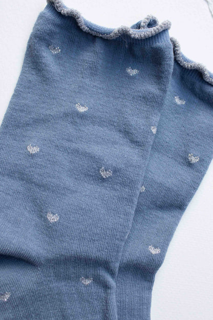 Mini Heart Ruffle Mid Crew Socks: Set of Two: Blue & Wine