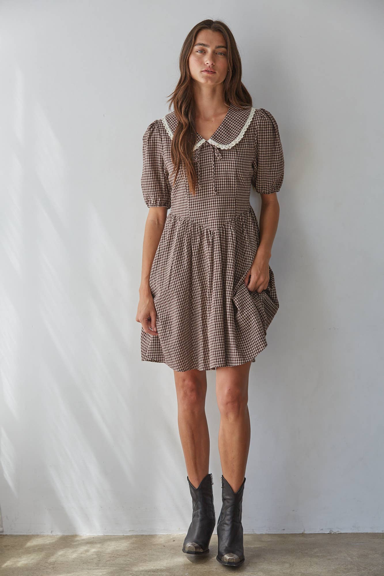 Gingham Collared Flare Dress