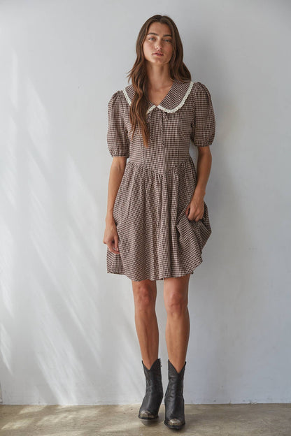Gingham Collared Flare Dress