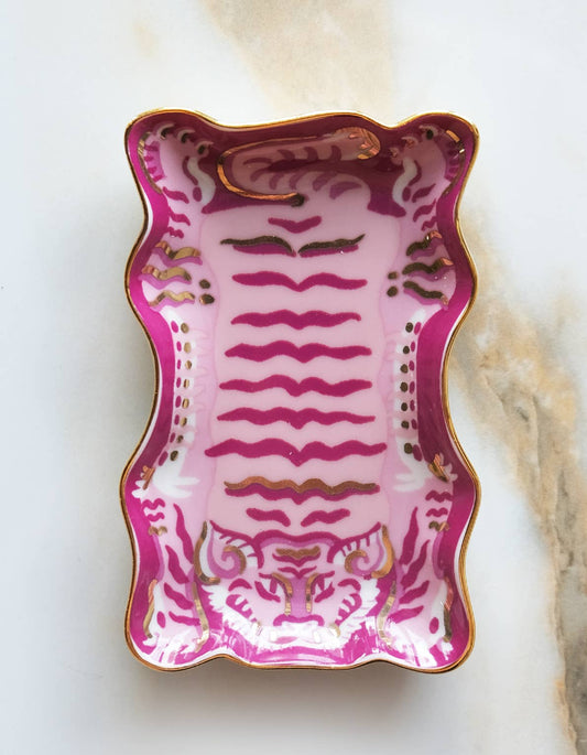 Pink Tiger Porcelain Trinket Dish