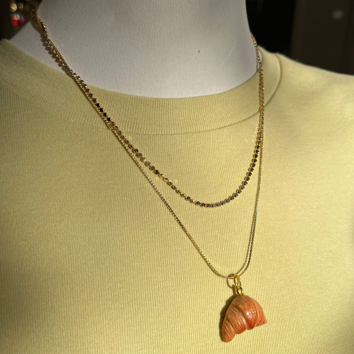 The Croissant Charm Layered 18k Gold Necklace