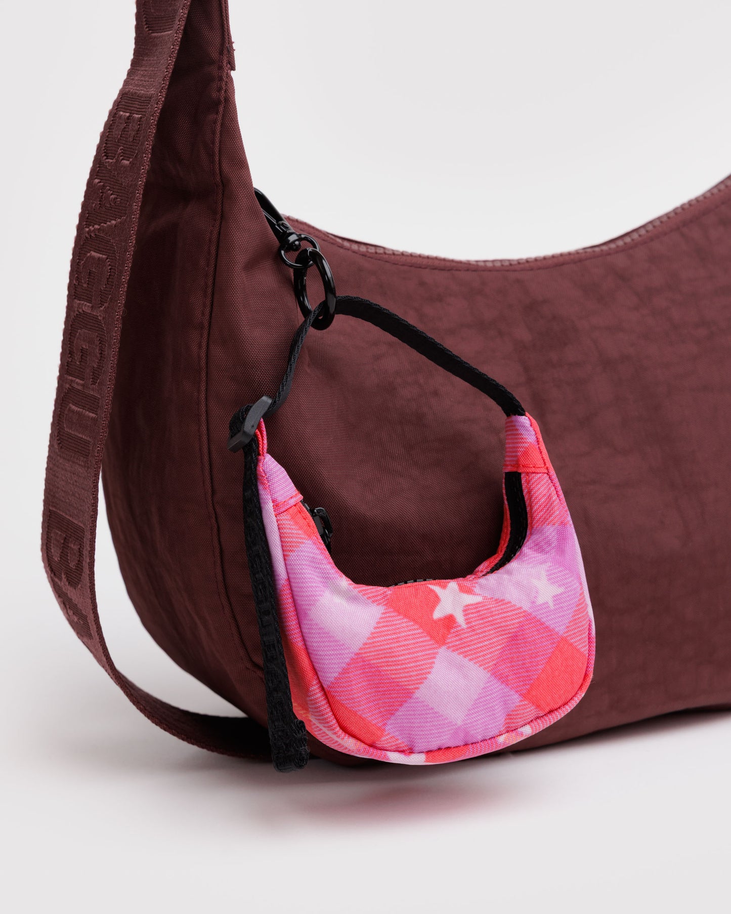 Pink Star Plaid - Crescent Bag Charm