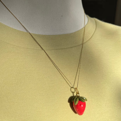 Strawberry Charm - 18" 18k Gold Filled Thin Chain