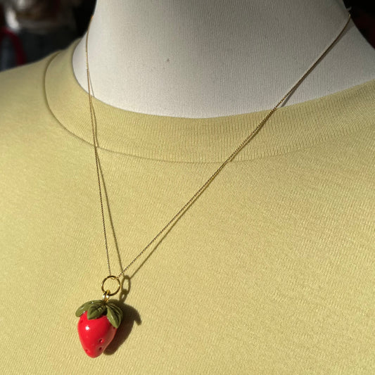 Strawberry Charm - 18" 18k Gold Filled Thin Chain