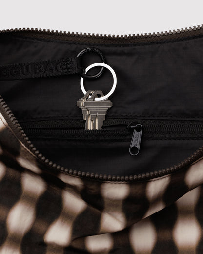 Blurred Gingham Brown - Large Nylon Crescent Bag