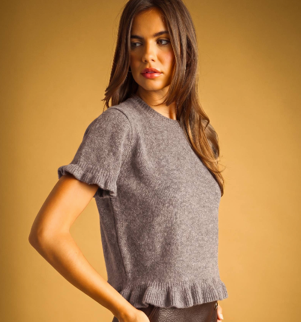 Ruffle Short Sleeve Sweater Top