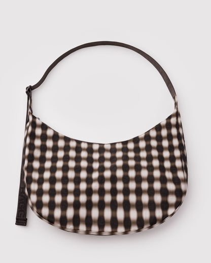 Blurred Gingham Brown - Large Nylon Crescent Bag