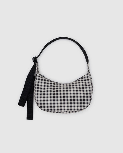 Black & White Gingham - Small Nylon Crescent Bag