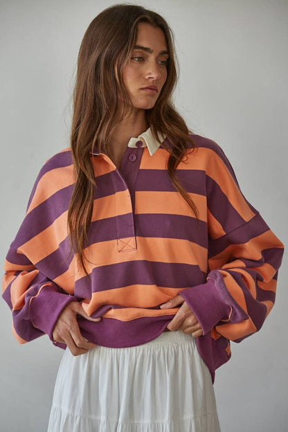 Amie Striped Pullover w/ Collar