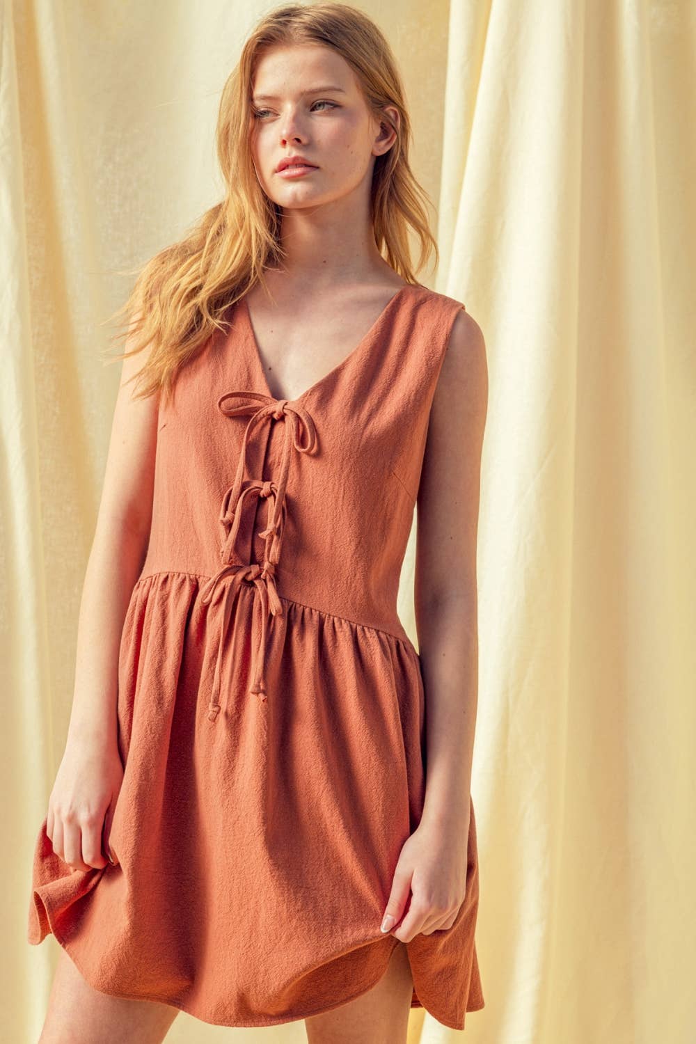 Tie Front Flared Mini Dress
