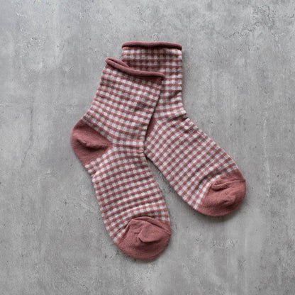 Picnic Mid Crew Socks: Set of Two: Black & Mauve