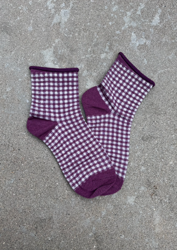 Picnic Mid Crew Socks: Set of Two Pairs: Black Cherry & Forest Green