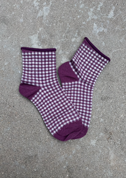 Picnic Mid Crew Socks: Set of Two Pairs: Black Cherry & Forest Green