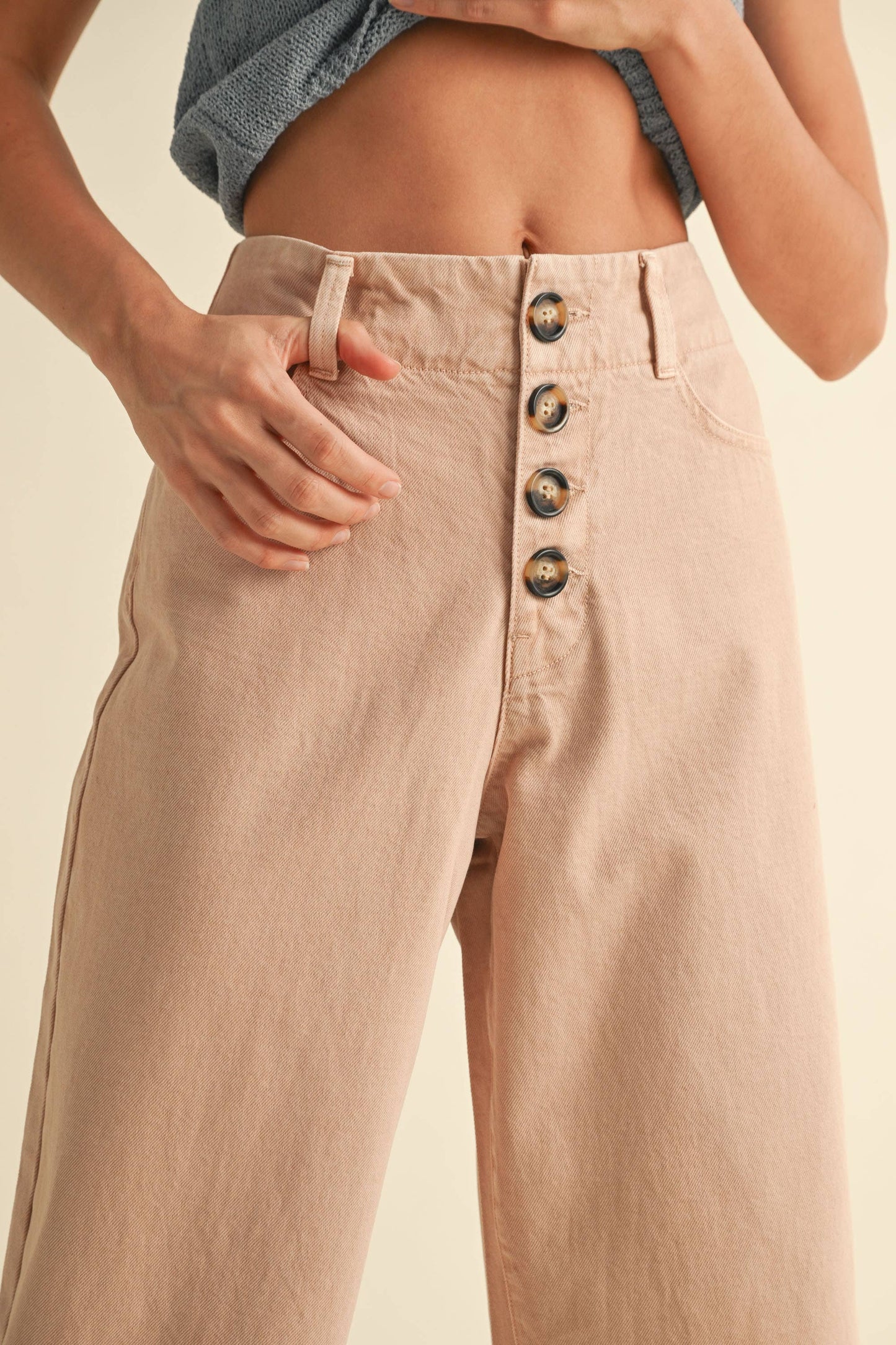 Button Front Detail Cotton Pants