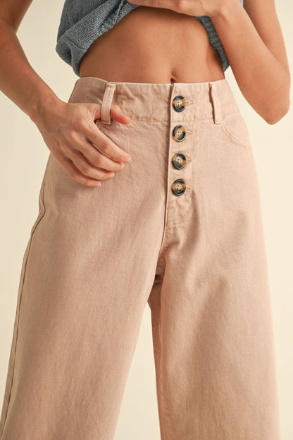 Button Front Detail Cotton Pants