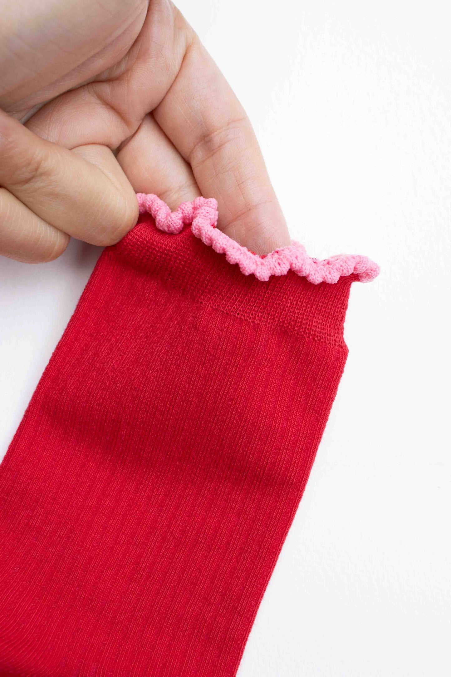 Ruffle Mid Crew Socks: Red & White