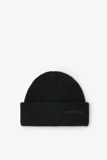 Merino Wool Embroidered Beanie - Arctic Black