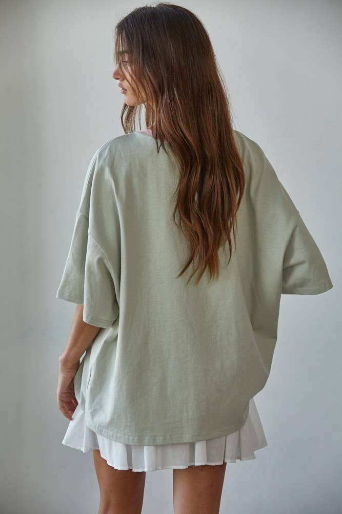 Knit Cotton Contrast Neck T-Shirt