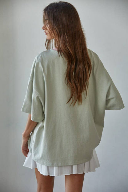 Knit Cotton Contrast Neck T-Shirt
