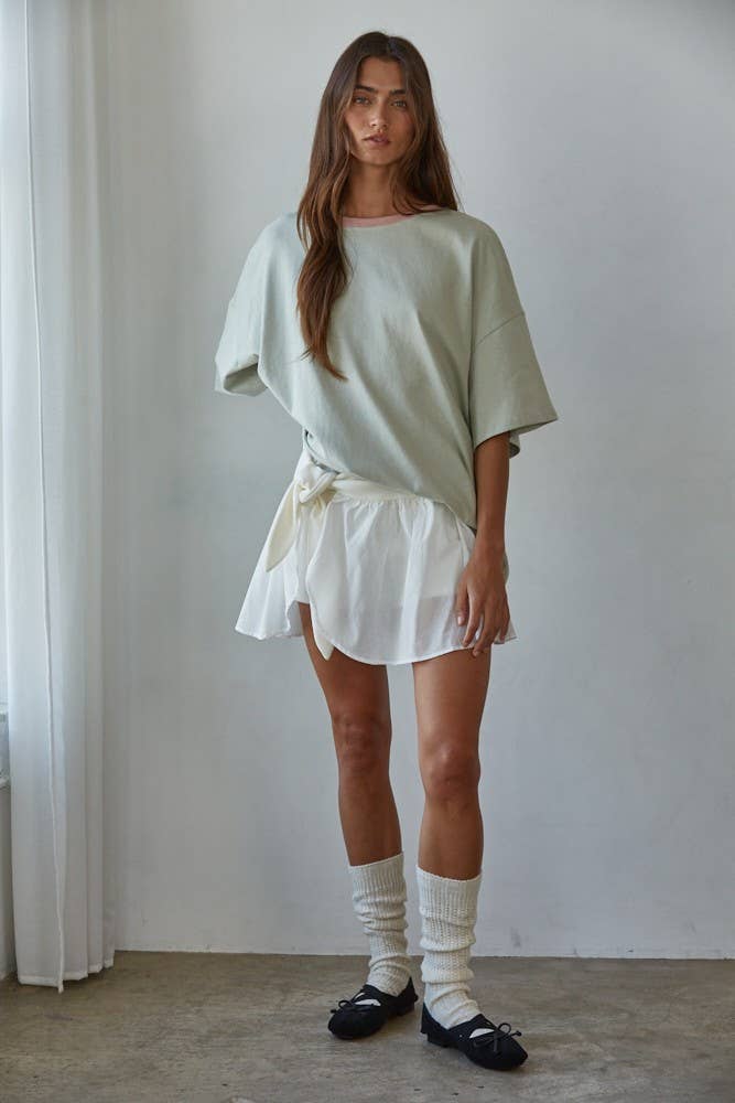 Knit Cotton Contrast Neck T-Shirt