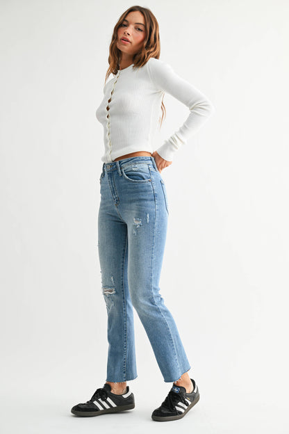Distressed Straight Leg Jeans