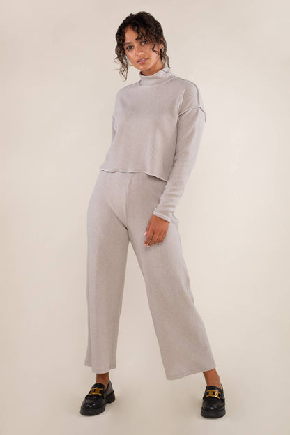 Winnie Pleated Turtleneck Top: Grey