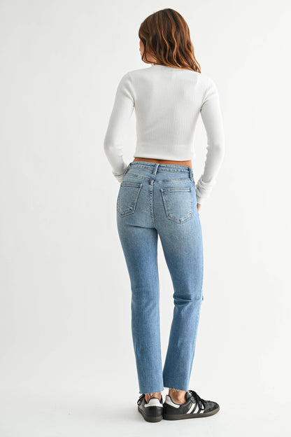 Distressed Straight Leg Jeans