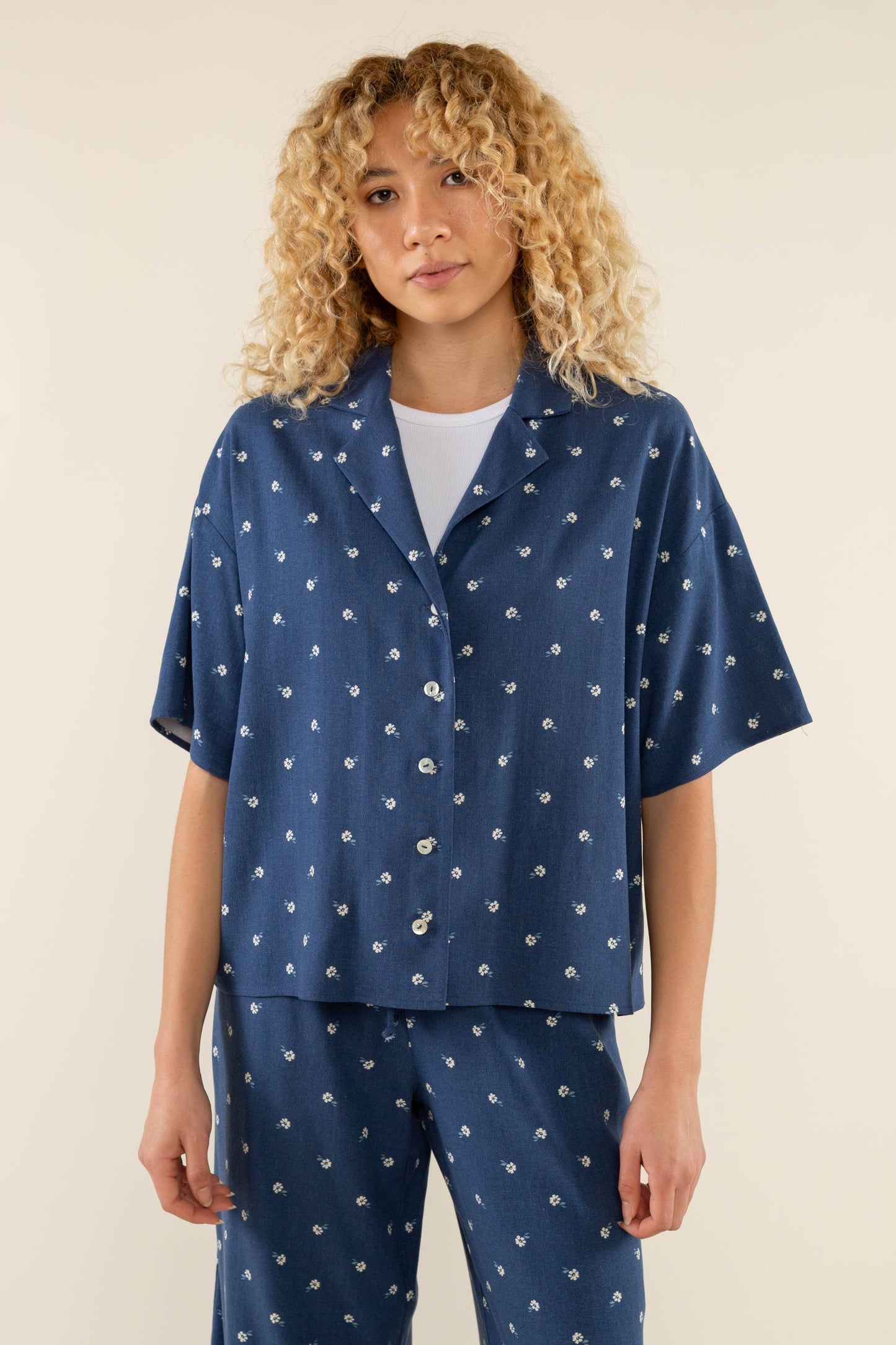 Luna Button Down with Floral Detail