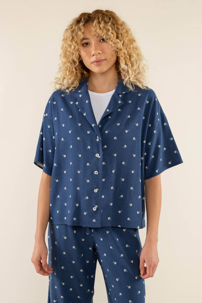 Luna Button Down with Floral Detail